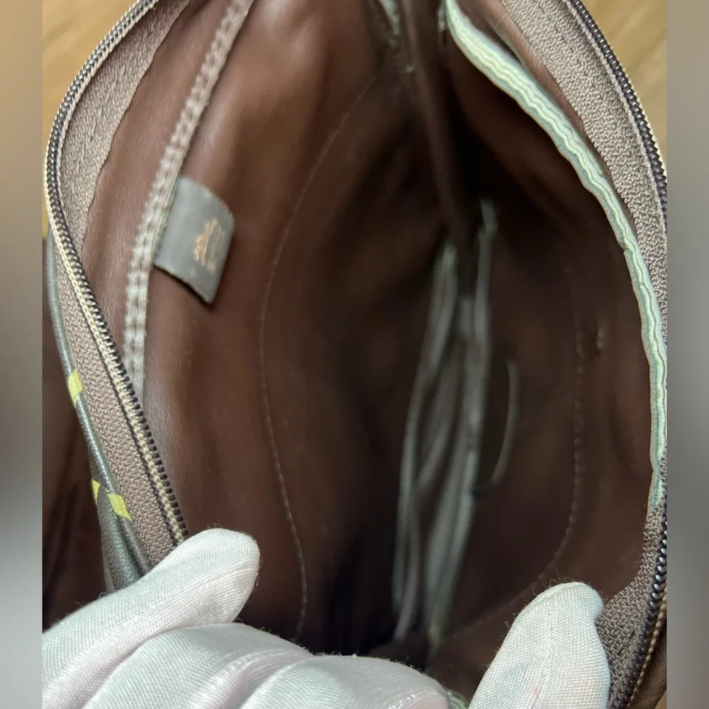 Longchamp Shoulder Bag Leather Dark Brown Horse Pattern